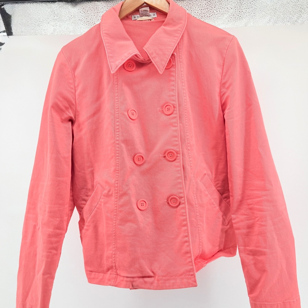 GAP Womens Coral Pink Double Breasted Cotton Stretch Pea Coat Jacket Size 12